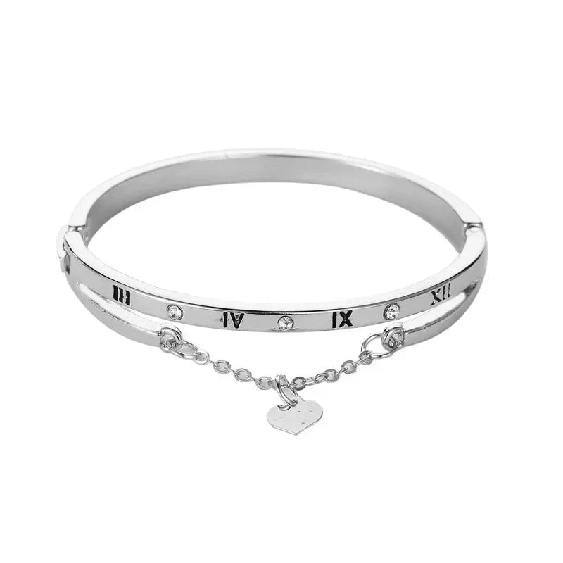 Maliben | Roman Numeral Heart Dangle Cuff Bracelet