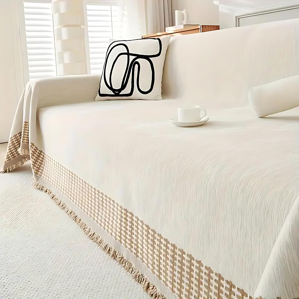 Maliben | Rustic Cotton Tassel Sofa Cover