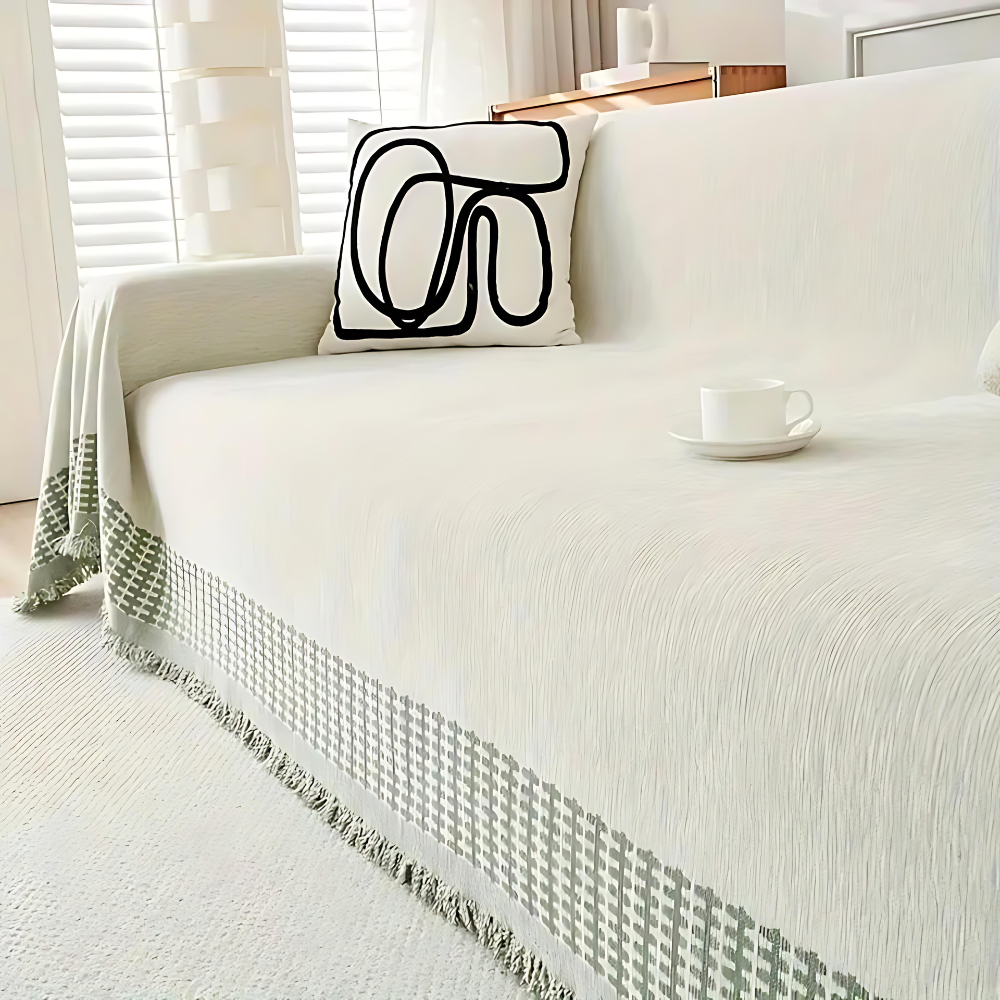 Maliben | Rustic Cotton Tassel Sofa Cover