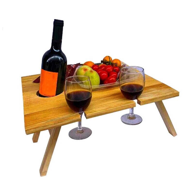 Maliben | Portable Wine Table Vinlora Foldwood | Foldable & Mobile | Made Of Wood | With Bottle & Glass Holder | For Picnic, Garden & Camping