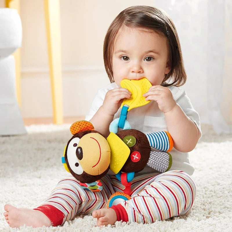 Maliben | Sensory Baby Plush Toy With Rattle And Silicone Attachment For Teething