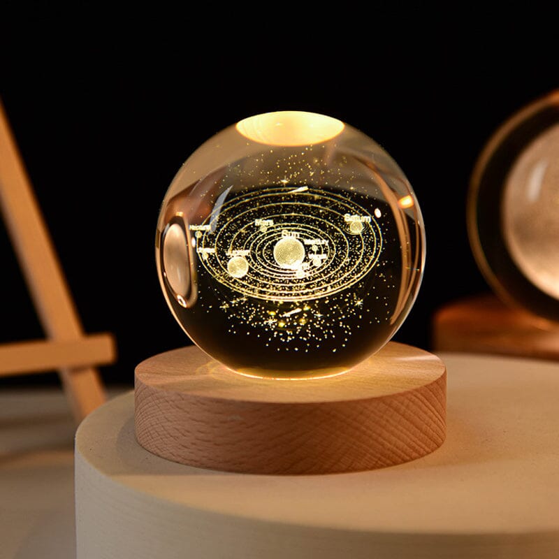 Maliben | 3d Crystal Ball Night Light With Wood Base