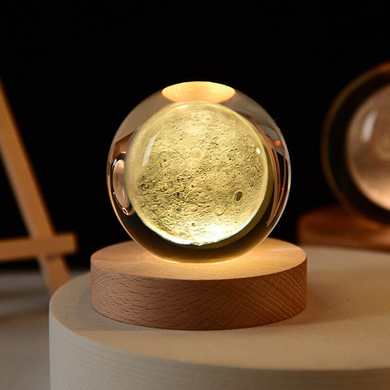 Maliben | 3d Crystal Ball Night Light With Wood Base
