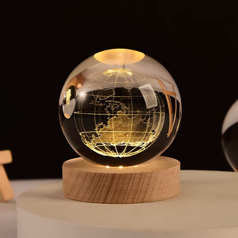 Maliben | 3d Crystal Ball Night Light With Wood Base