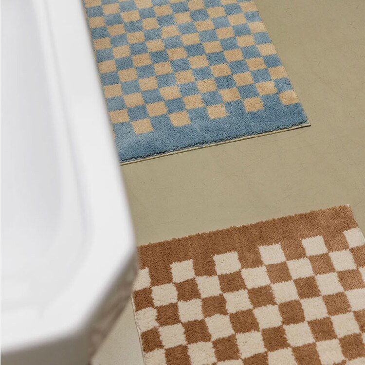 Maliben | Soft, Fluffy Bathroom Rug With Check Pattern