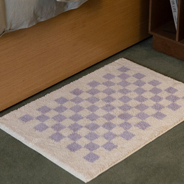 Maliben | Soft, Fluffy Bathroom Rug With Check Pattern