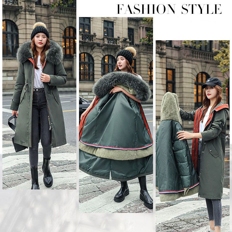 Maliben Winter coat with hood and fur collar, casual parka for women