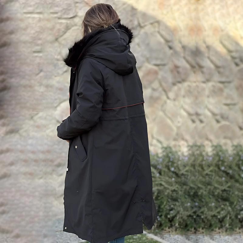 Maliben Winter coat with hood and fur collar, casual parka for women
