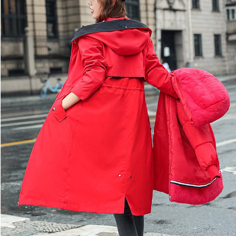 Maliben Winter coat with hood and fur collar, casual parka for women