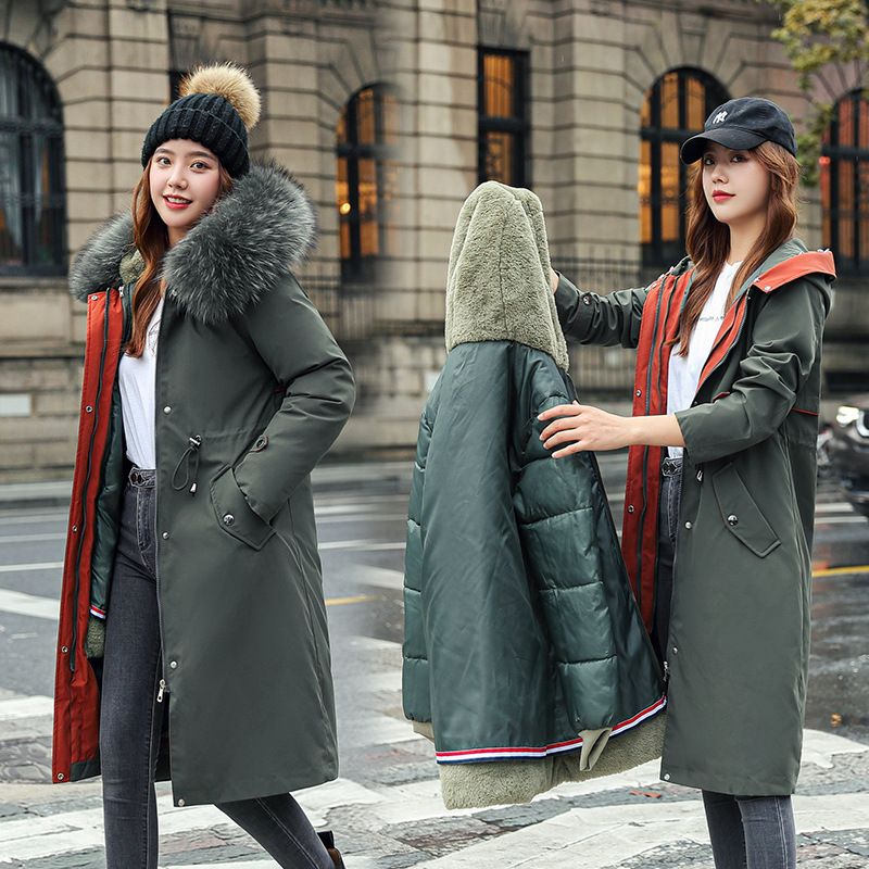 Maliben Winter coat with hood and fur collar, casual parka for women