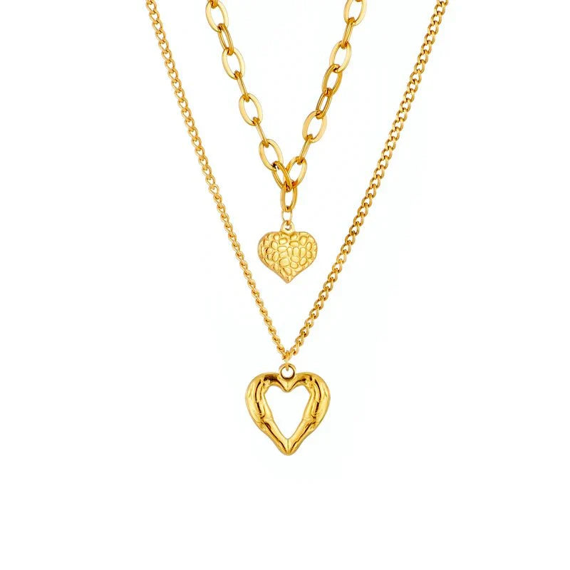 Maliben | Stacked Golden Heart Contrast Necklaces