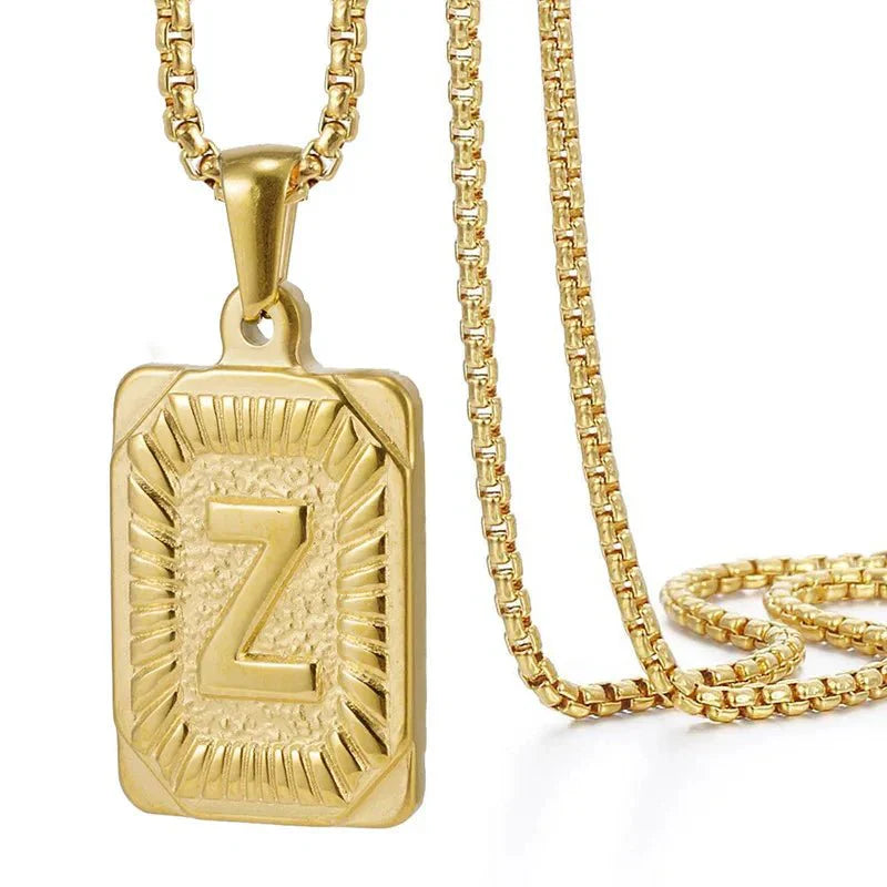 Maliben | Textured Rectangle Letter Initial Necklace