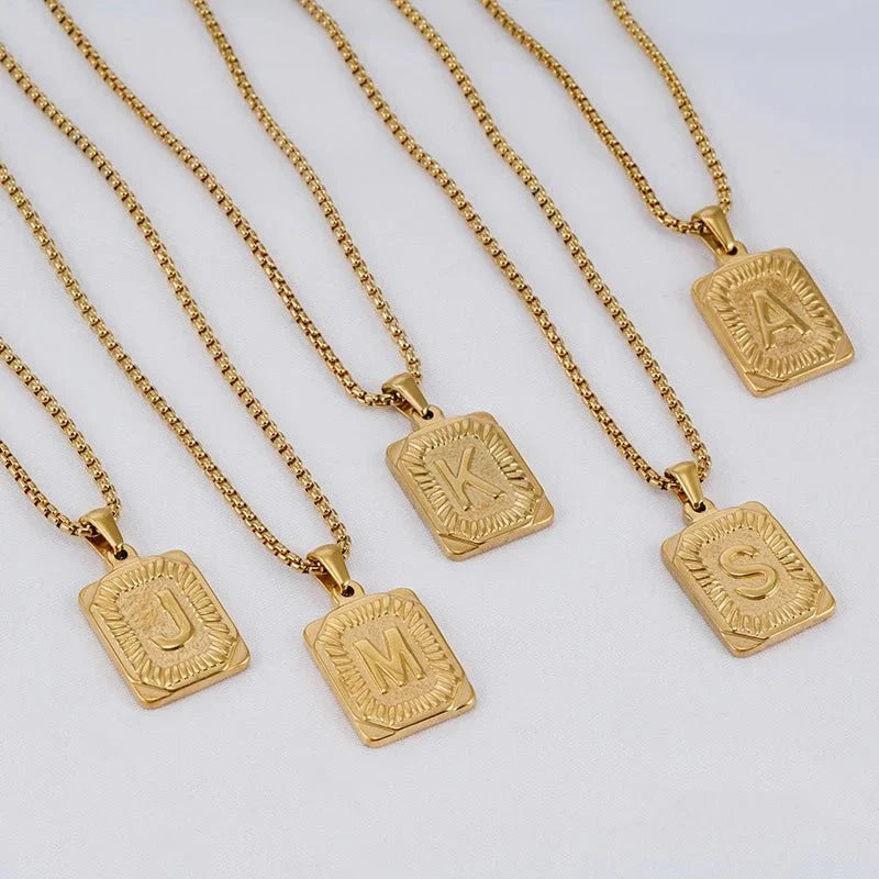 Maliben | Textured Rectangle Letter Initial Necklace