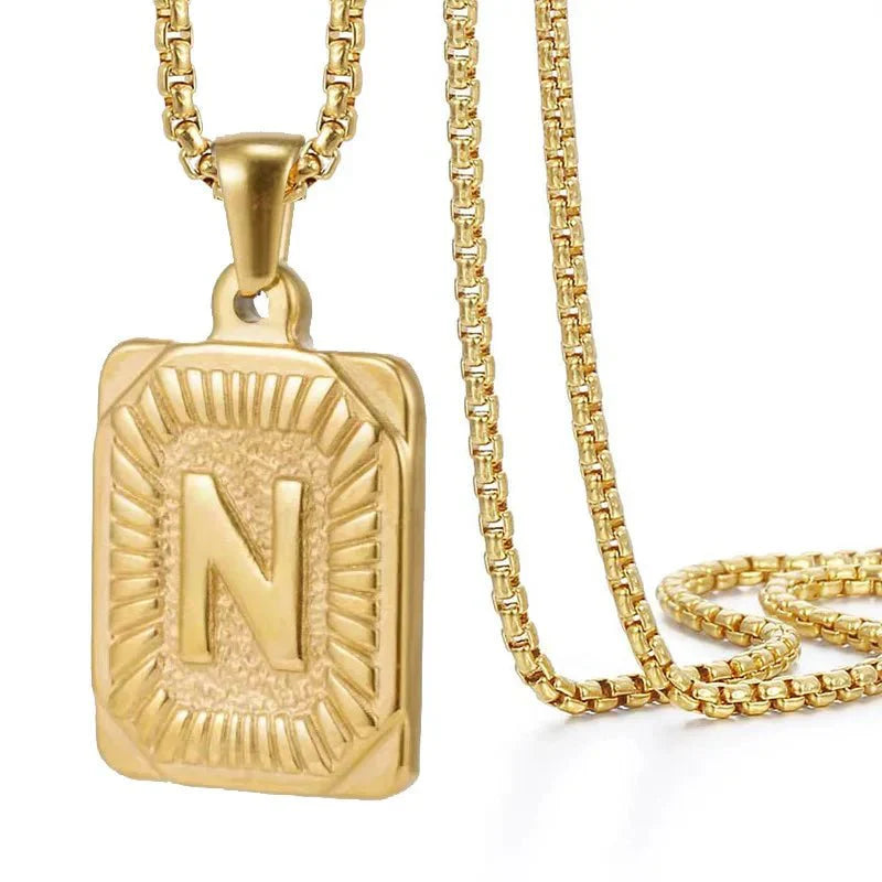 Maliben | Textured Rectangle Letter Initial Necklace