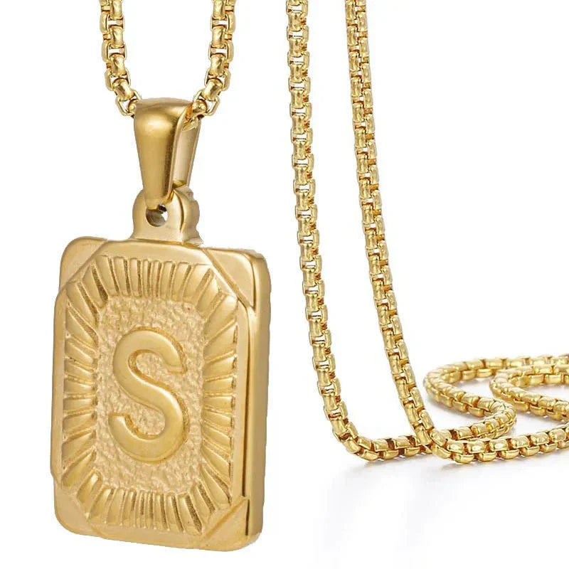 Maliben | Textured Rectangle Letter Initial Necklace
