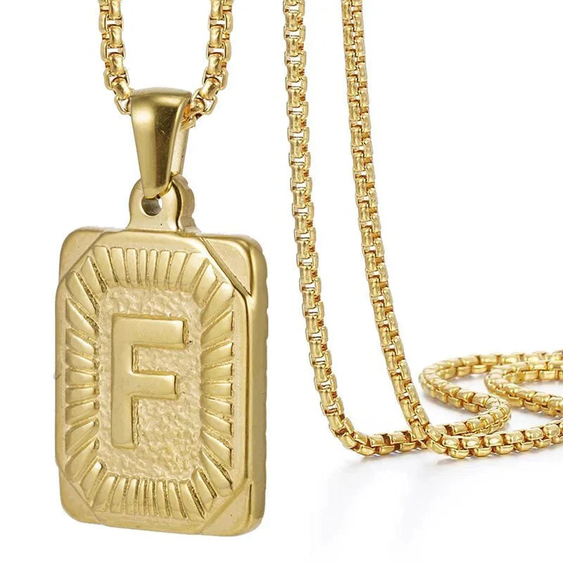 Maliben | Textured Rectangle Letter Initial Necklace