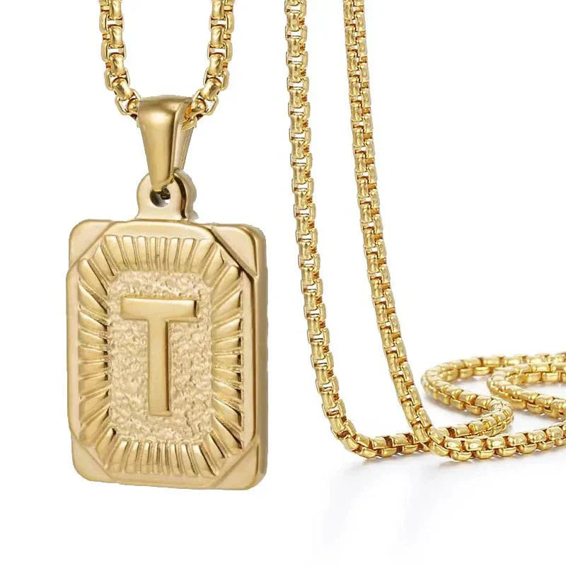 Maliben | Textured Rectangle Letter Initial Necklace