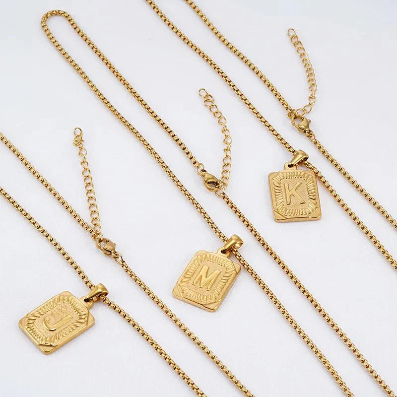 Maliben | Textured Rectangle Letter Initial Necklace