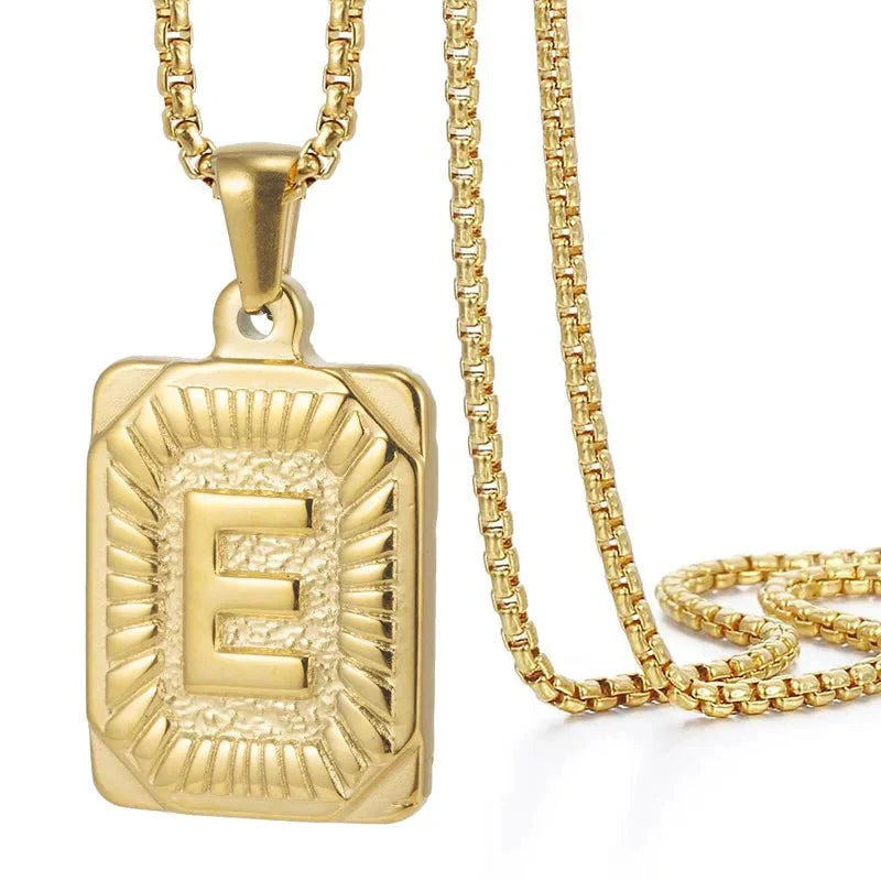 Maliben | Textured Rectangle Letter Initial Necklace