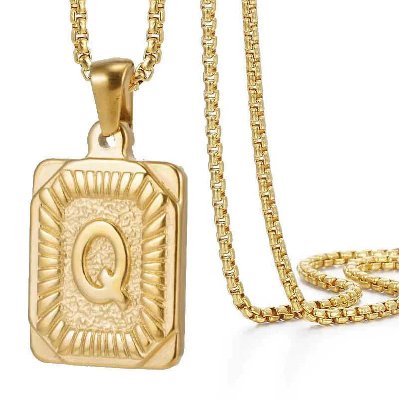Maliben | Textured Rectangle Letter Initial Necklace