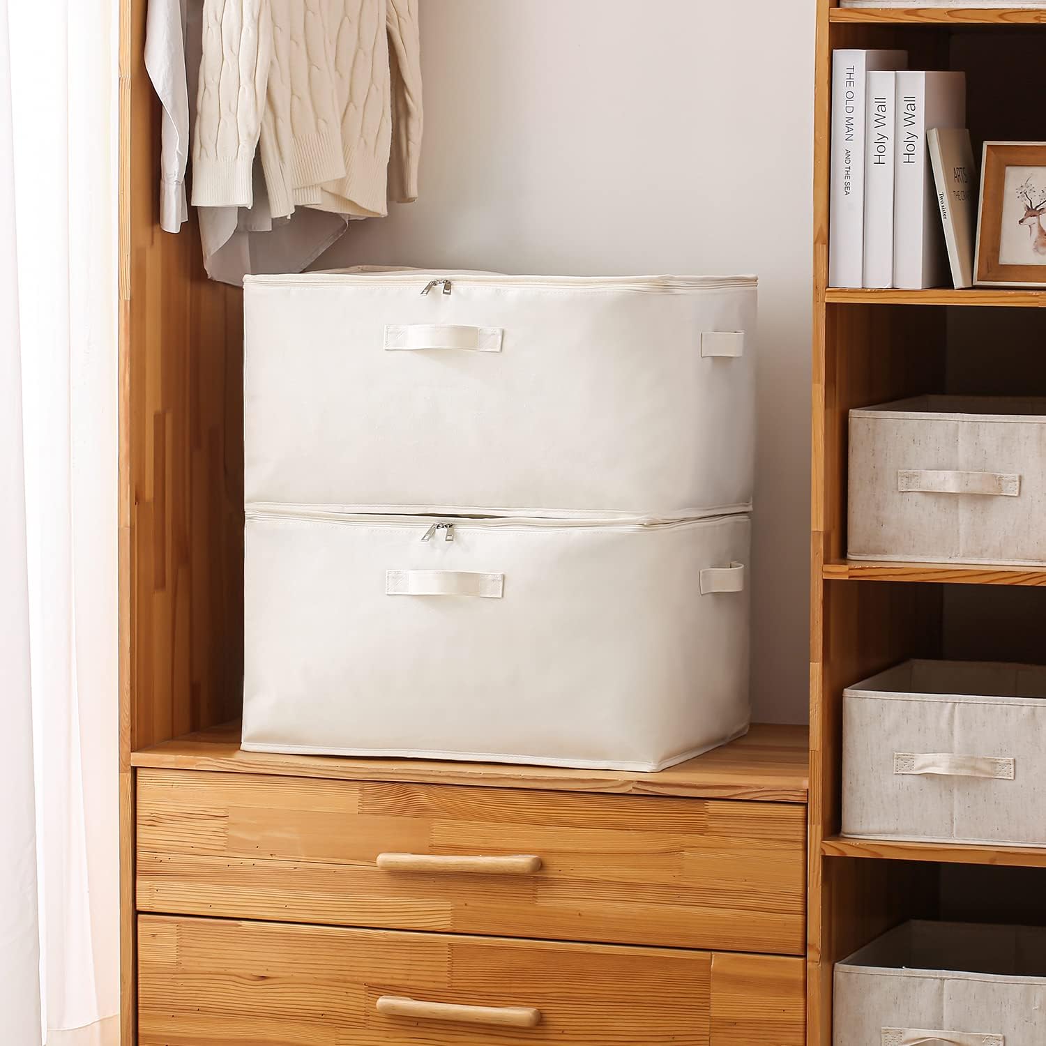 Maliben | Canvas Clothing Storage Organizer Set – Double Zipper Bag With Handles & Viewing Window