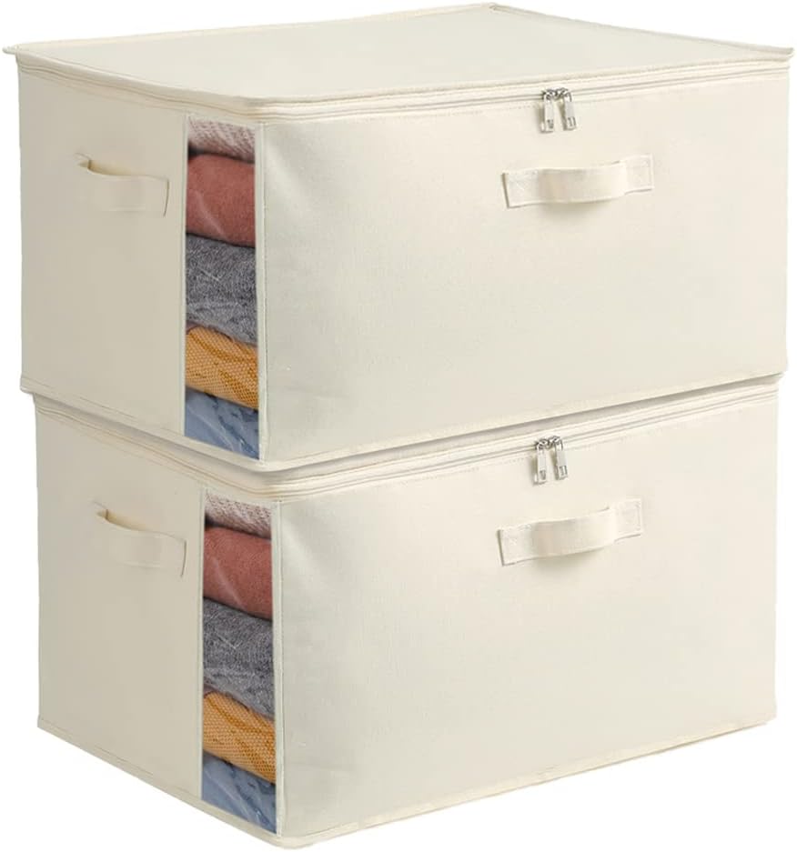 Maliben | Canvas Clothing Storage Organizer Set – Double Zipper Bag With Handles & Viewing Window