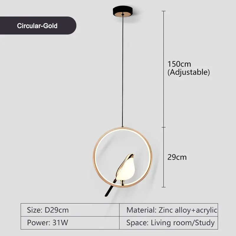 Maliben | Circle Pendant Lamp With Bird Motifs – Modern Lighting Fixture For Home Decor & Unique Ceiling Design