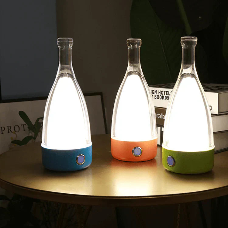 Maliben | Stylish Wine Bottle Table Lamp - Rechargeable With Dimmable Light