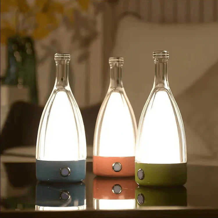 Maliben | Stylish Wine Bottle Table Lamp - Rechargeable With Dimmable Light
