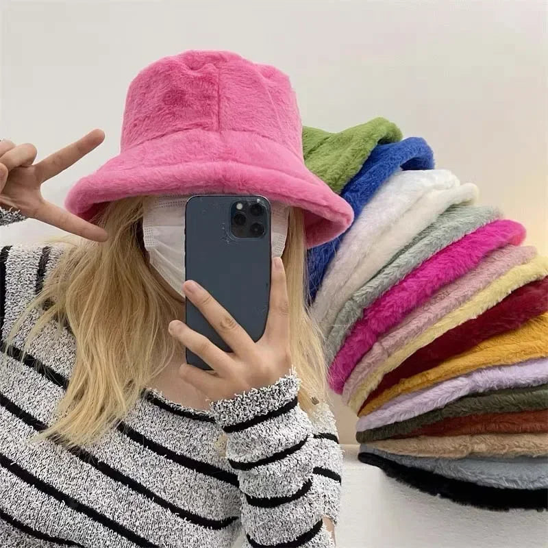 Maliben | Women’S Faux Rabbit Fur Autumn Bucket Hat – Lorna