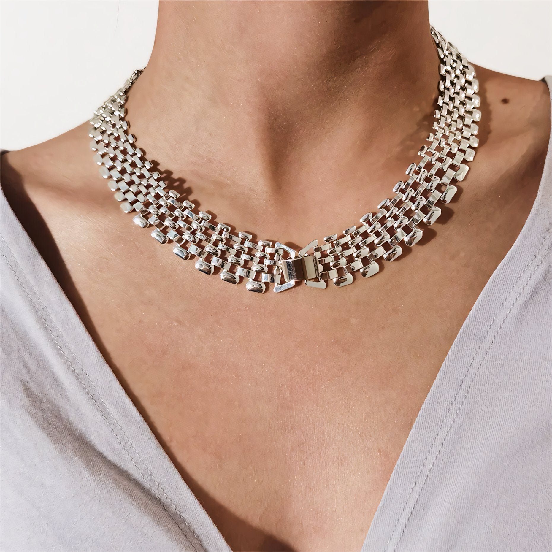 Maliben | Wide Flow Flat Chain Choker Necklace