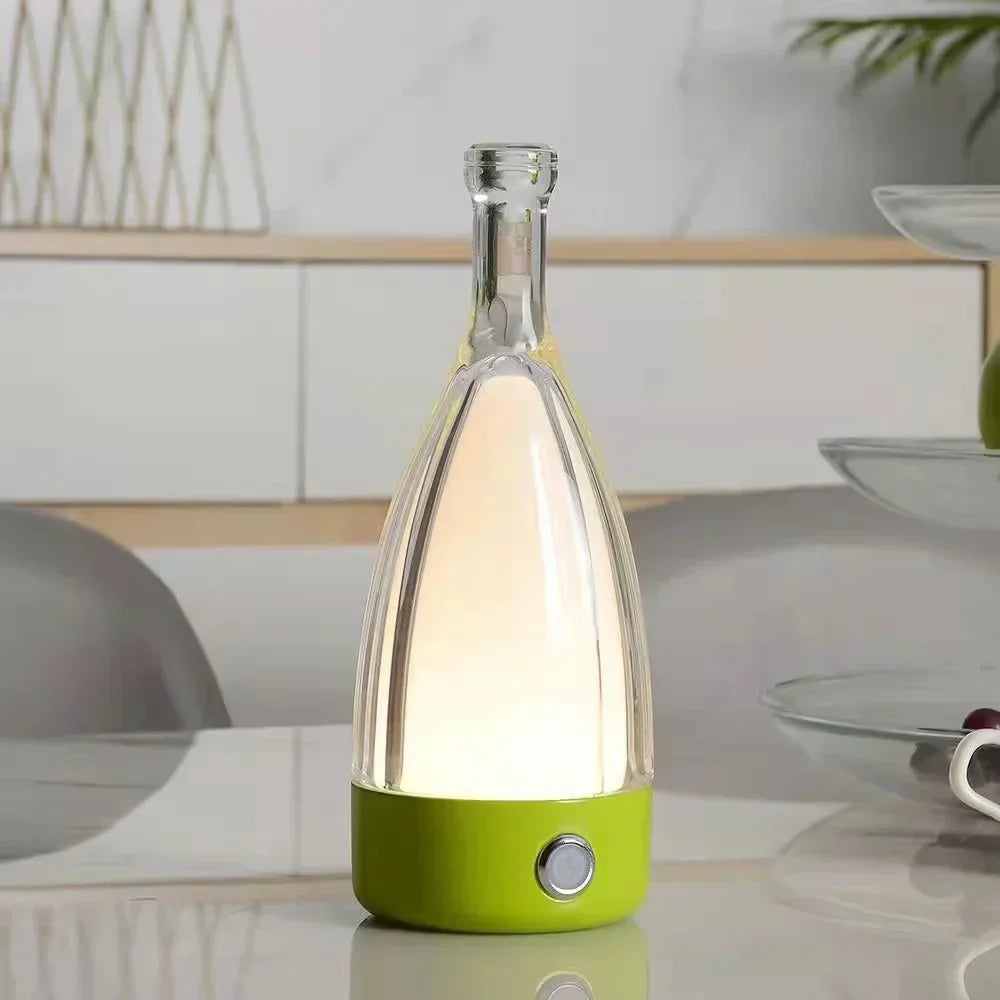 Maliben | Stylish Wine Bottle Table Lamp - Rechargeable With Dimmable Light