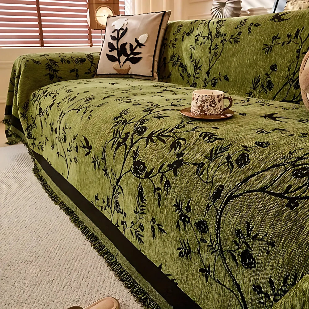 Chenille sofa cover draped on a modern sectional