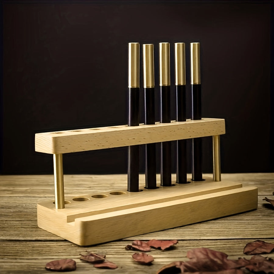 Solid walnut desk organizer with brass-colored accents