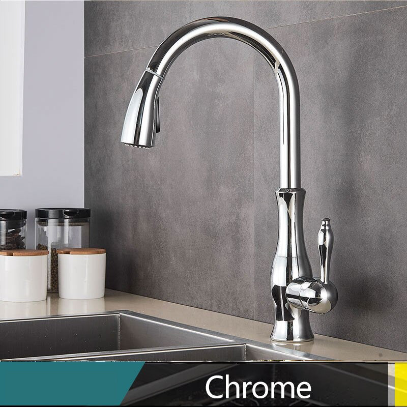 Brass pull-out kitchen faucet