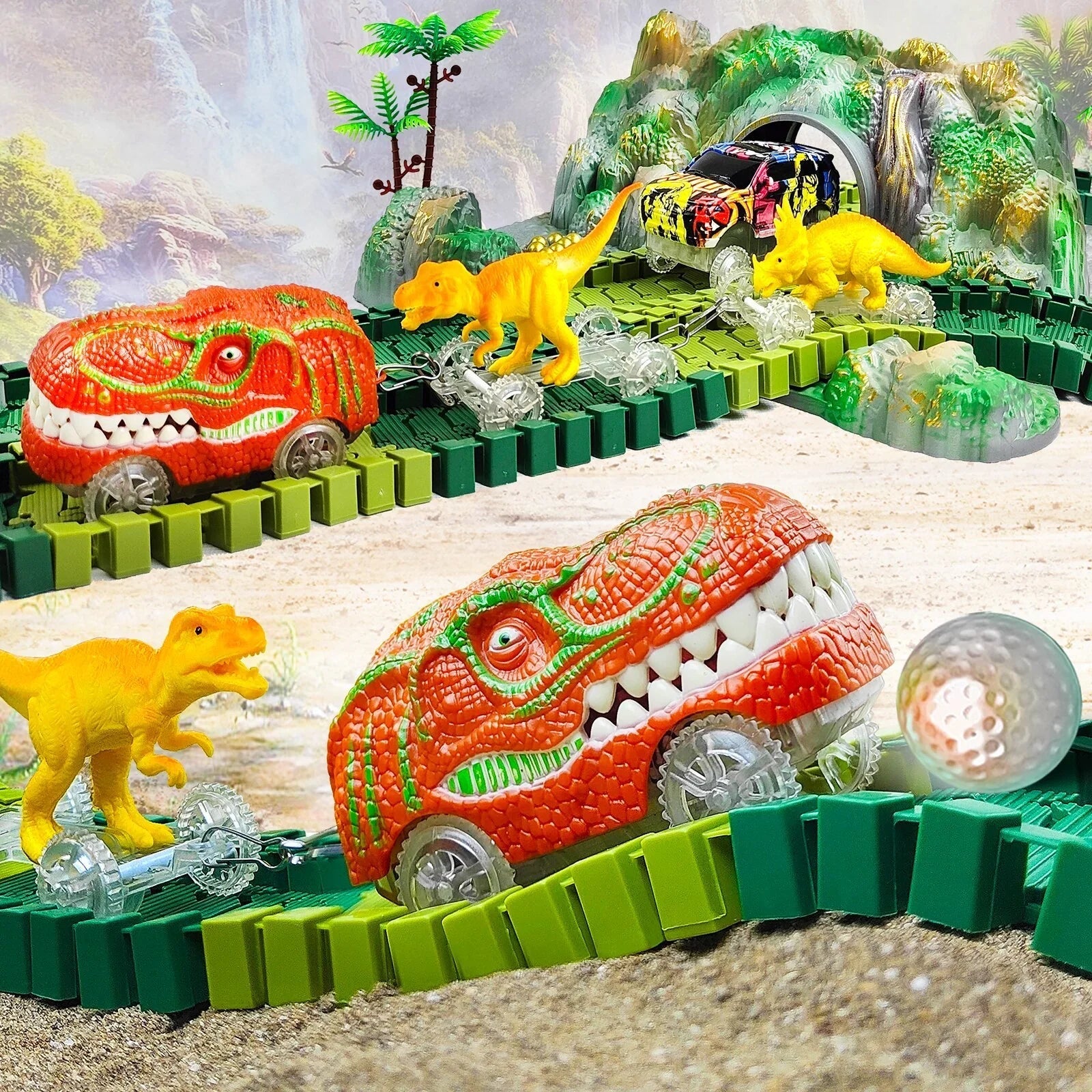Maliben | Racing Dinosaur Train Set | Imaginative Train Track Set For Unmatched Play Fun - Includes Extra Dino And Train Car