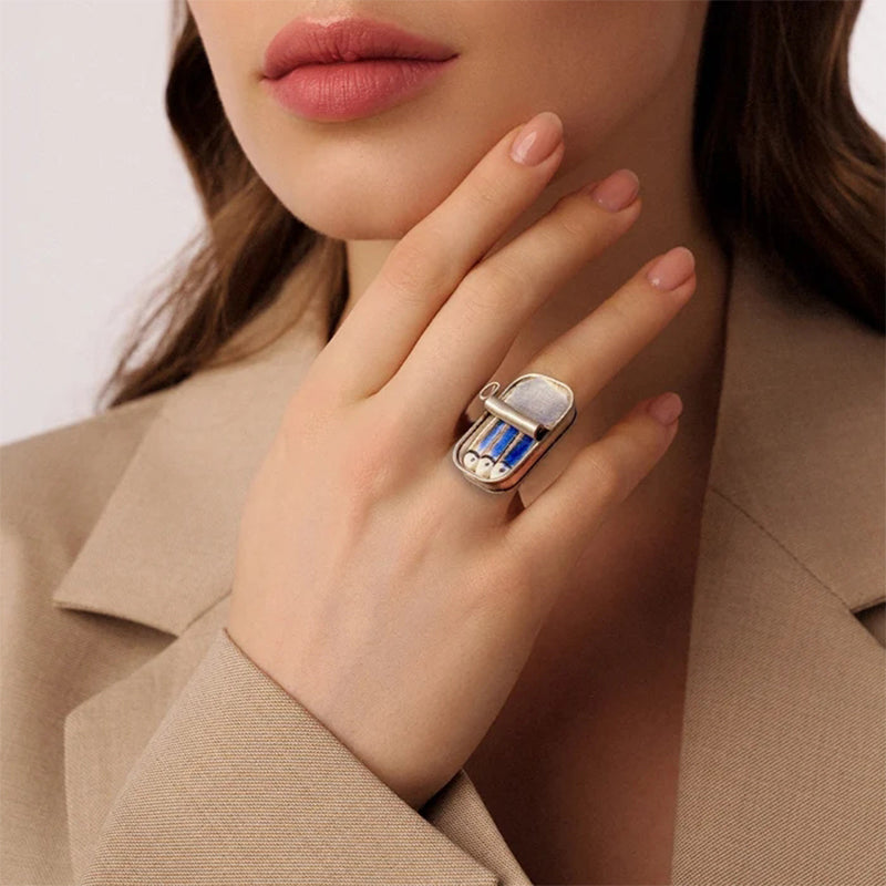Maliben Sardine Tin Can Ring & Necklace — Quirky Enamel Jewelry