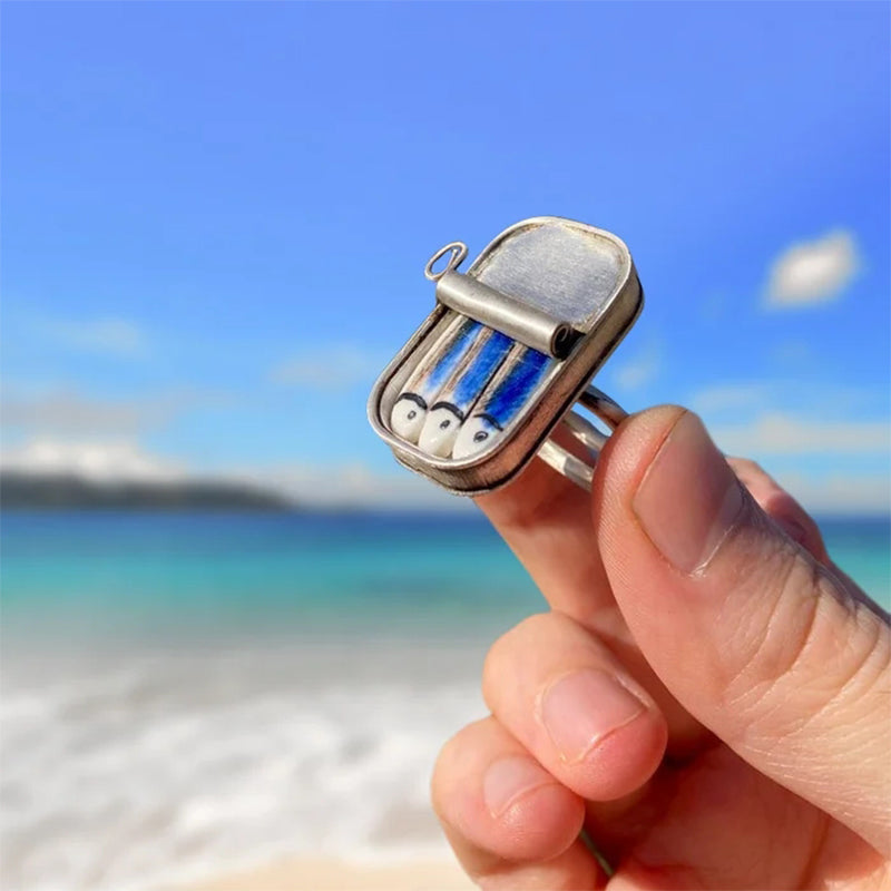 Maliben Sardine Tin Can Ring & Necklace — Quirky Enamel Jewelry