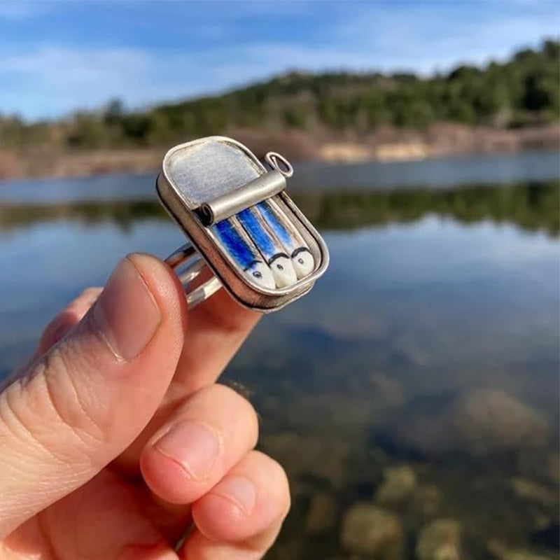 Maliben Sardine Tin Can Ring & Necklace — Quirky Enamel Jewelry