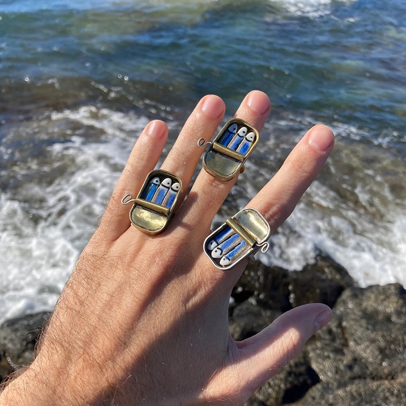 Maliben Sardine Tin Can Ring & Necklace — Quirky Enamel Jewelry