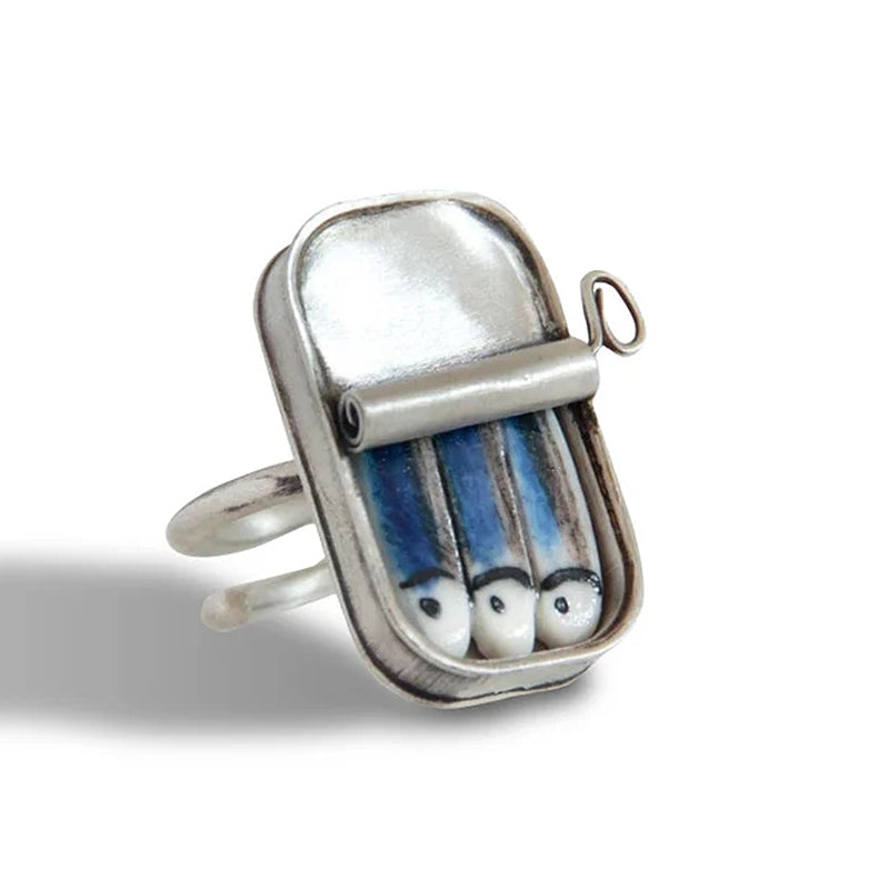 Maliben Sardine Tin Can Ring & Necklace — Quirky Enamel Jewelry