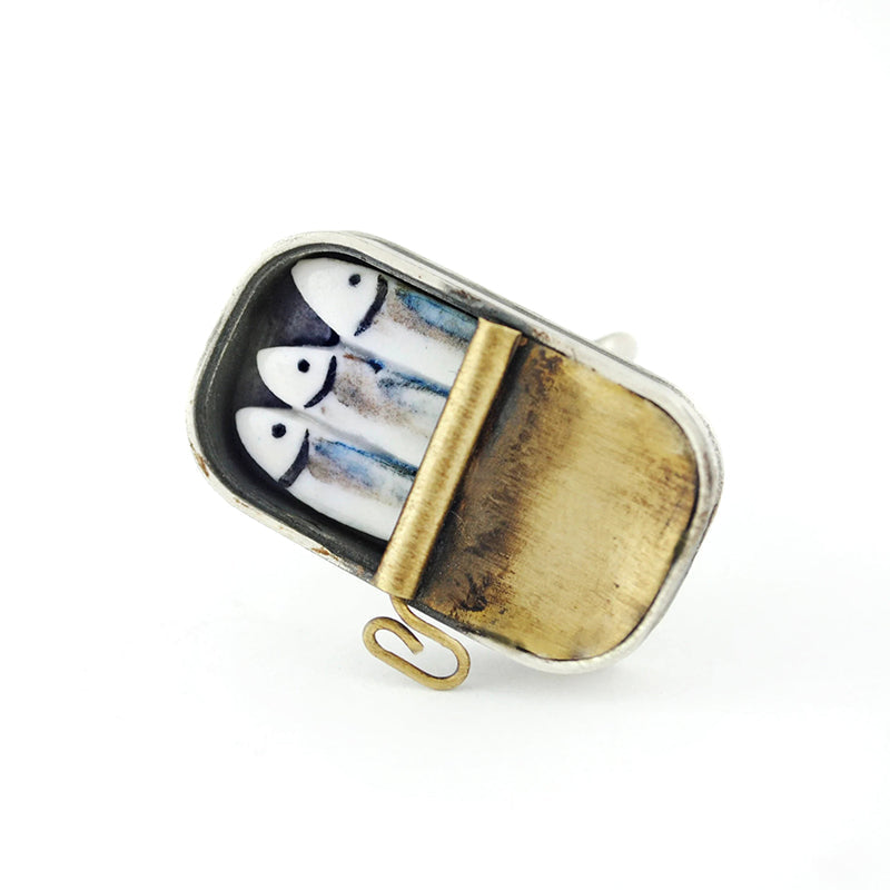 Maliben Sardine Tin Can Ring & Necklace — Quirky Enamel Jewelry