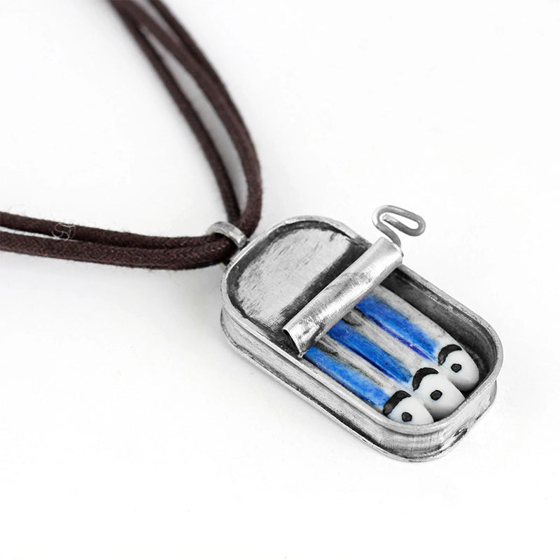 Maliben Sardine Tin Can Ring & Necklace — Quirky Enamel Jewelry