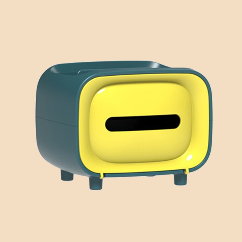 Maliben | Retro Tv-Shaped Tissue Box, With Catchall & Phone Holder, For Home & Office