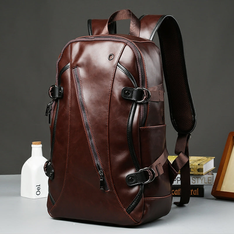 Maliben | Brown Business Leather Backpack, With Easy-To-Carry Top HAndle For Travel, Work and Outdoors