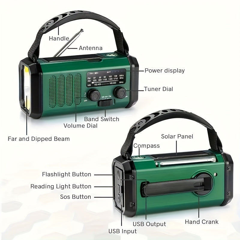 Maliben | Stormmate X10 Emergency Radio With 10,000 Mah Power Bank | Solar, Crank & Usb-C | Led Light, Sos Alarm & Compass | Am/Fm/Noaa
