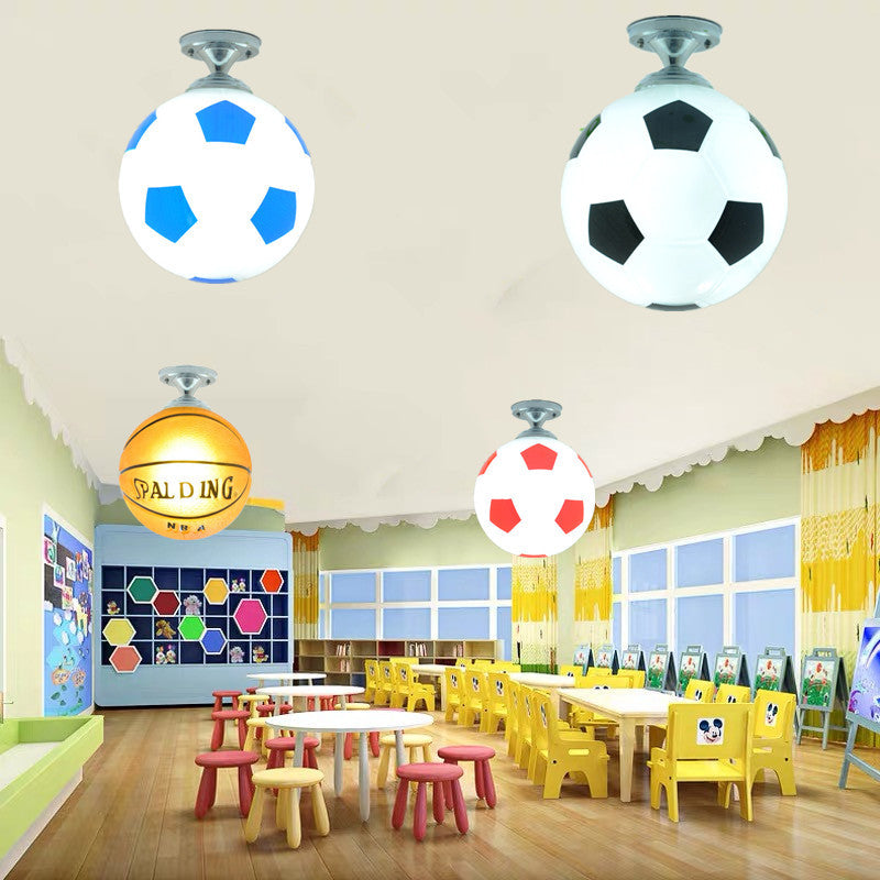 Maliben | Sportlume Creative Ceiling Light | Basketball & Football Design | Semi-Mount | Glass Lamp