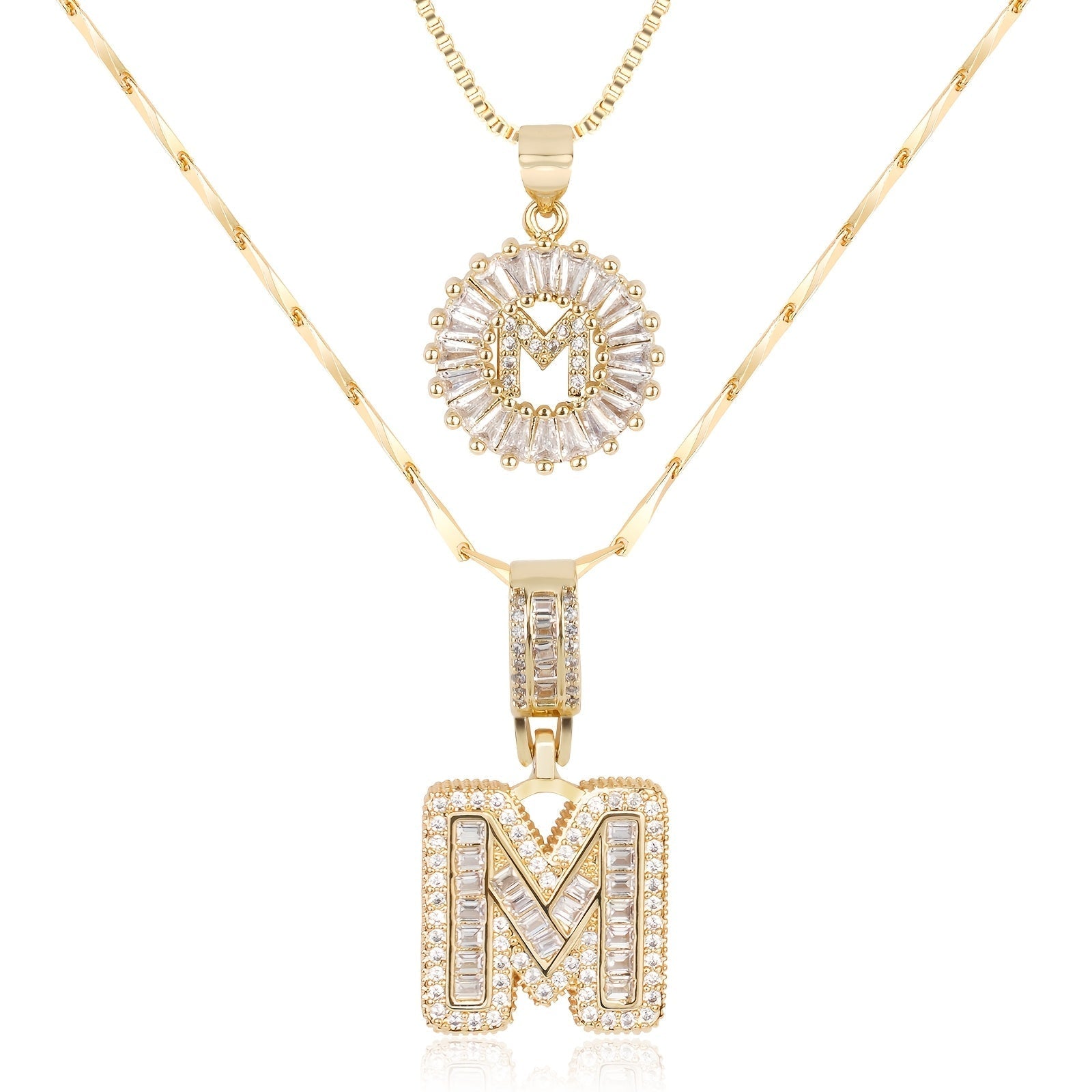 Maliben | 2pc 14k Diamond Letter Initial Necklaces