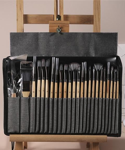 Maliben | Artist Paint Brush Set | 24 Nylon Brushes With 7 Shapes & Palette Knife | Acrylic, Oil & Watercolor