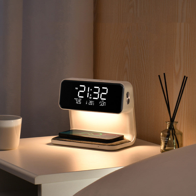 Maliben | 3 In 1 Bedside Lamp With Wireless Charger Lcd Alarm Clock And Dimmable Led